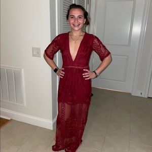 Short Sleeve Lace Long Dress